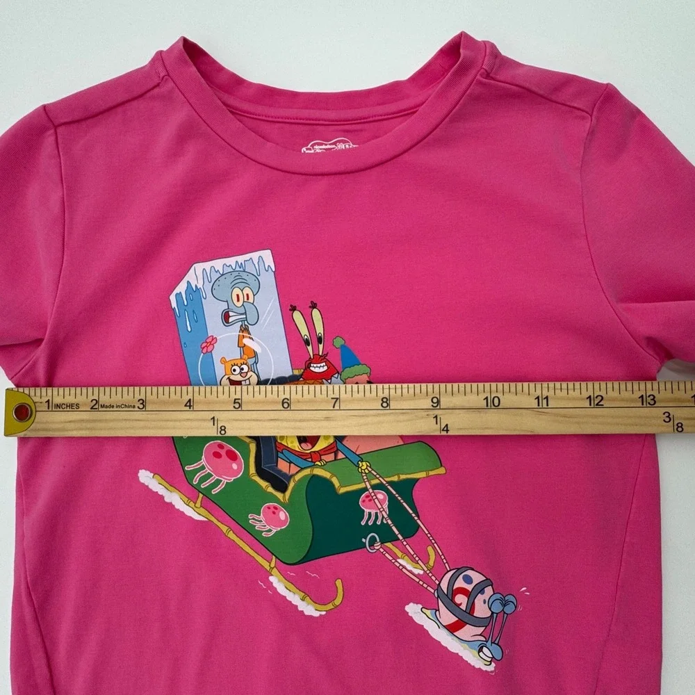 NEW‎ Andy Evan Spongebob Squarepants Shirt Girls 6 Pink Sleigh Ride Tee Holiday
